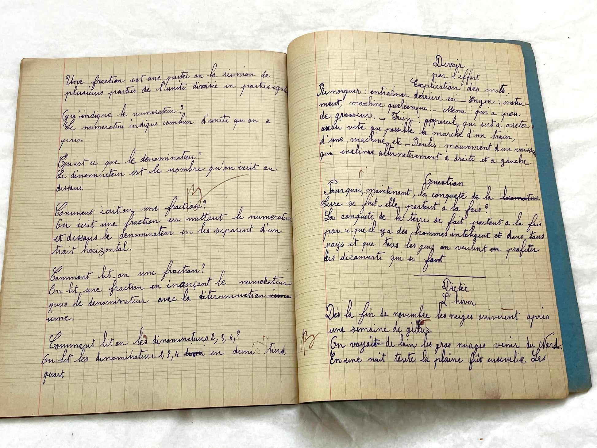 1920s - French School Notebook - Young Girl's Handwritten Lessons from 1925 France - Authentic Vintage Educational Ephemera