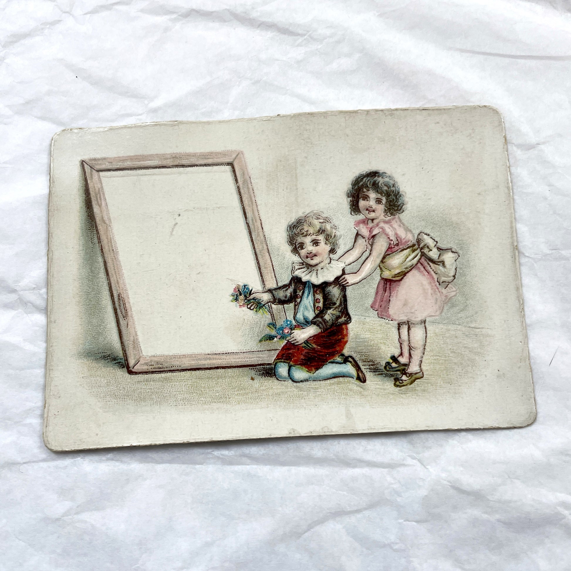 Late 19th - Two Victorian Chromolithograph Decorative Cards - Young Woman And Children Prints - Vintage Scrapbooking Ephemera Art