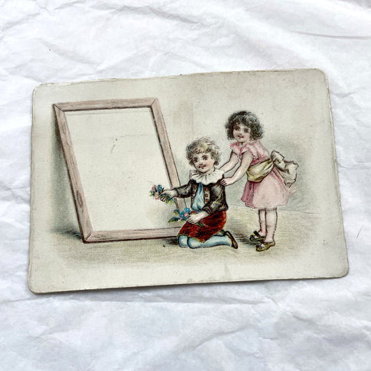 Late 19th - Two Victorian Chromolithograph Decorative Cards - Young Woman And Children Prints - Vintage Scrapbooking Ephemera Art