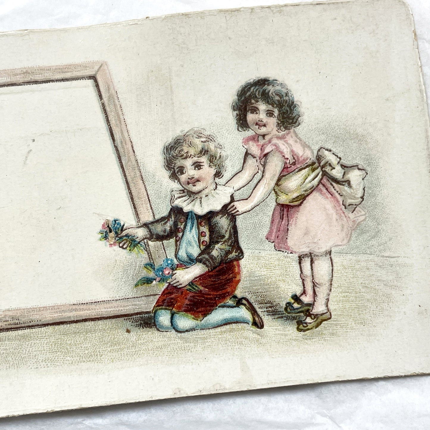 Late 19th - Two Victorian Chromolithograph Decorative Cards - Young Woman And Children Prints - Vintage Scrapbooking Ephemera Art