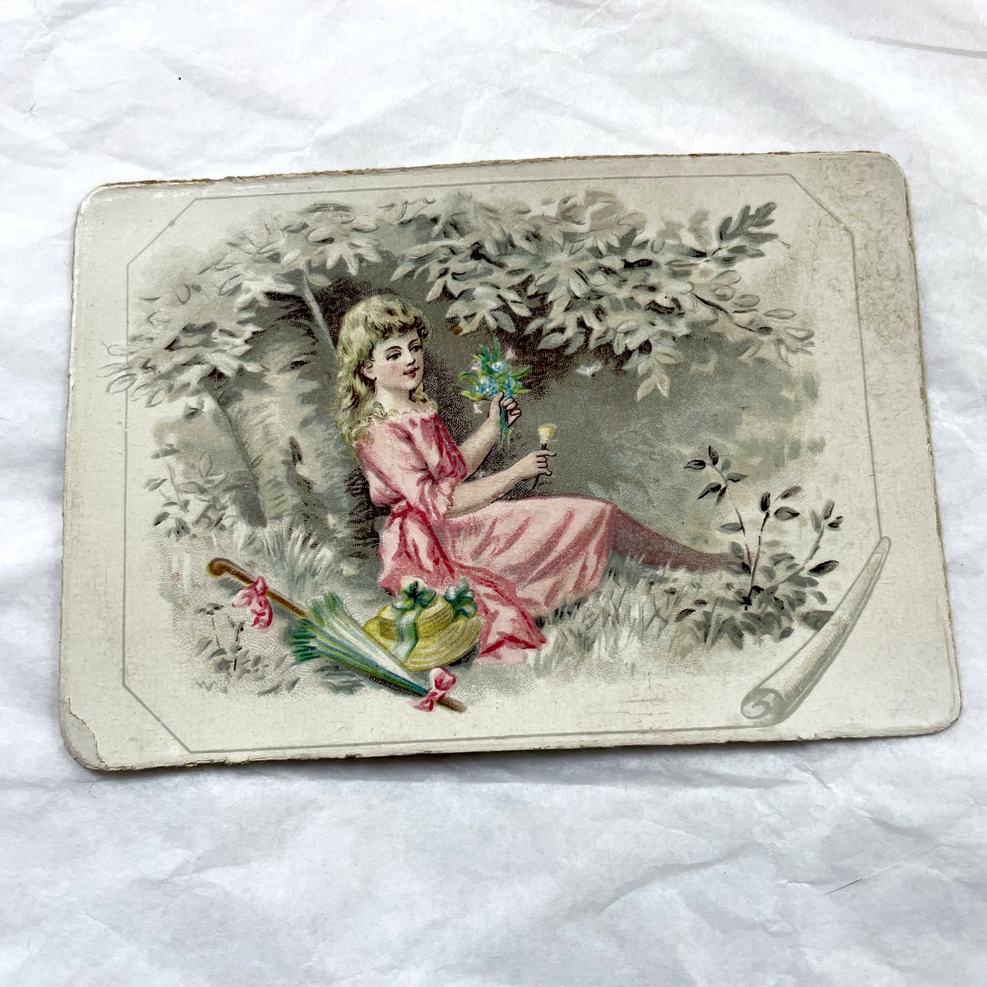 Late 19th - Two Victorian Chromolithograph Decorative Cards - Young Woman And Children Prints - Vintage Scrapbooking Ephemera Art