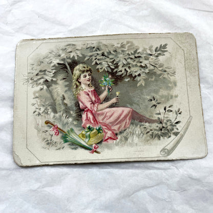 Late 19th - Two Victorian Chromolithograph Decorative Cards - Young Woman And Children Prints - Vintage Scrapbooking Ephemera Art
