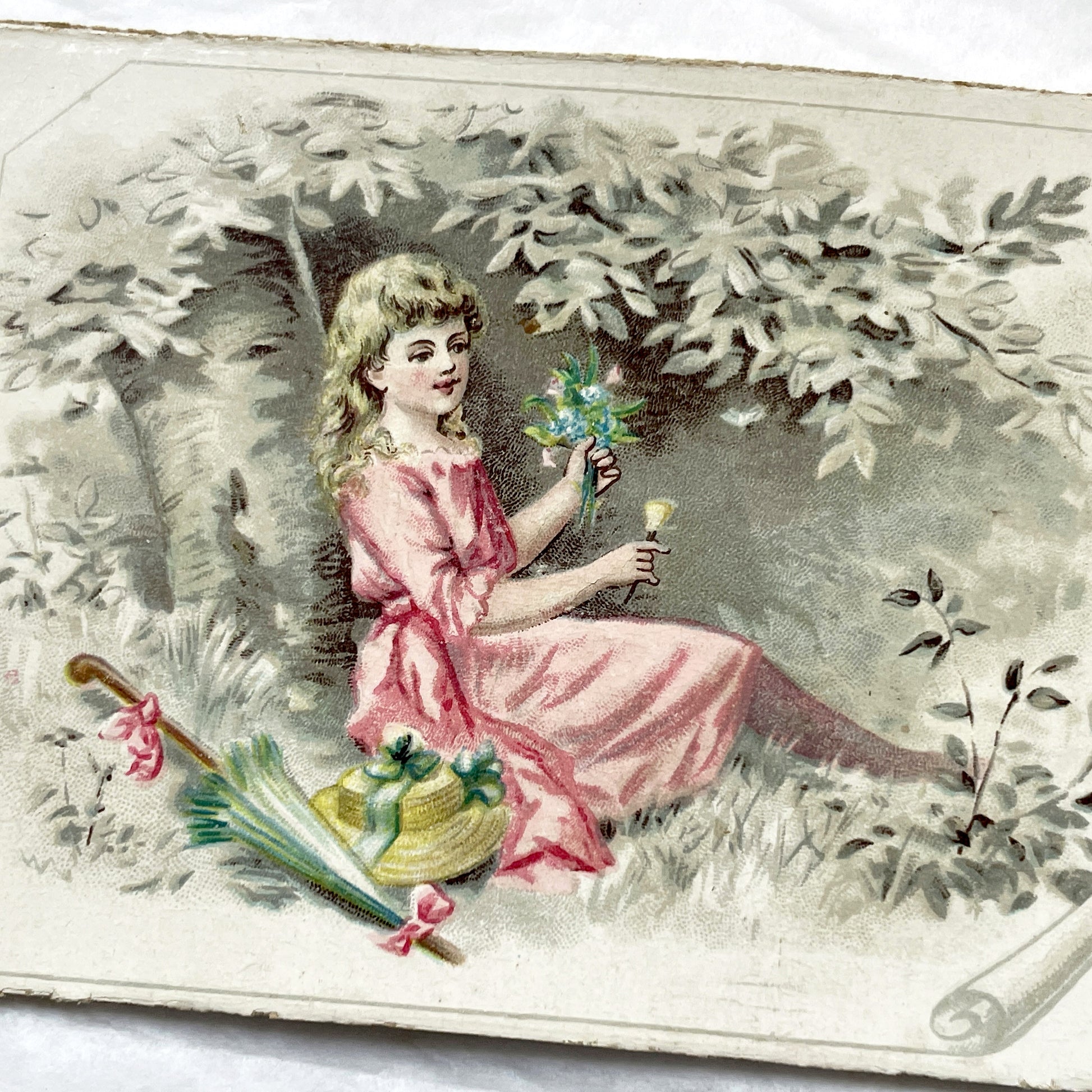 Late 19th - Two Victorian Chromolithograph Decorative Cards - Young Woman And Children Prints - Vintage Scrapbooking Ephemera Art