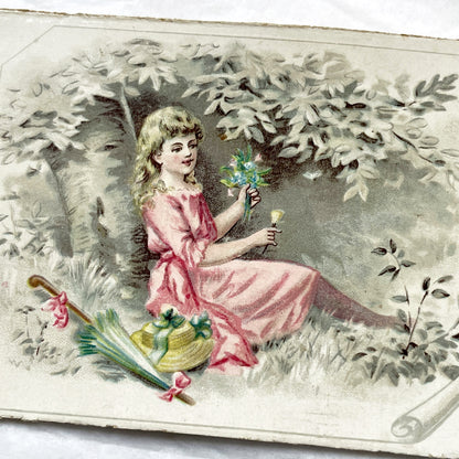 Late 19th - Two Victorian Chromolithograph Decorative Cards - Young Woman And Children Prints - Vintage Scrapbooking Ephemera Art