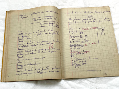 1920s - French School Notebook - Young Girl's Handwritten Lessons in French, Geography, and Math - Vintage Education Ephemera