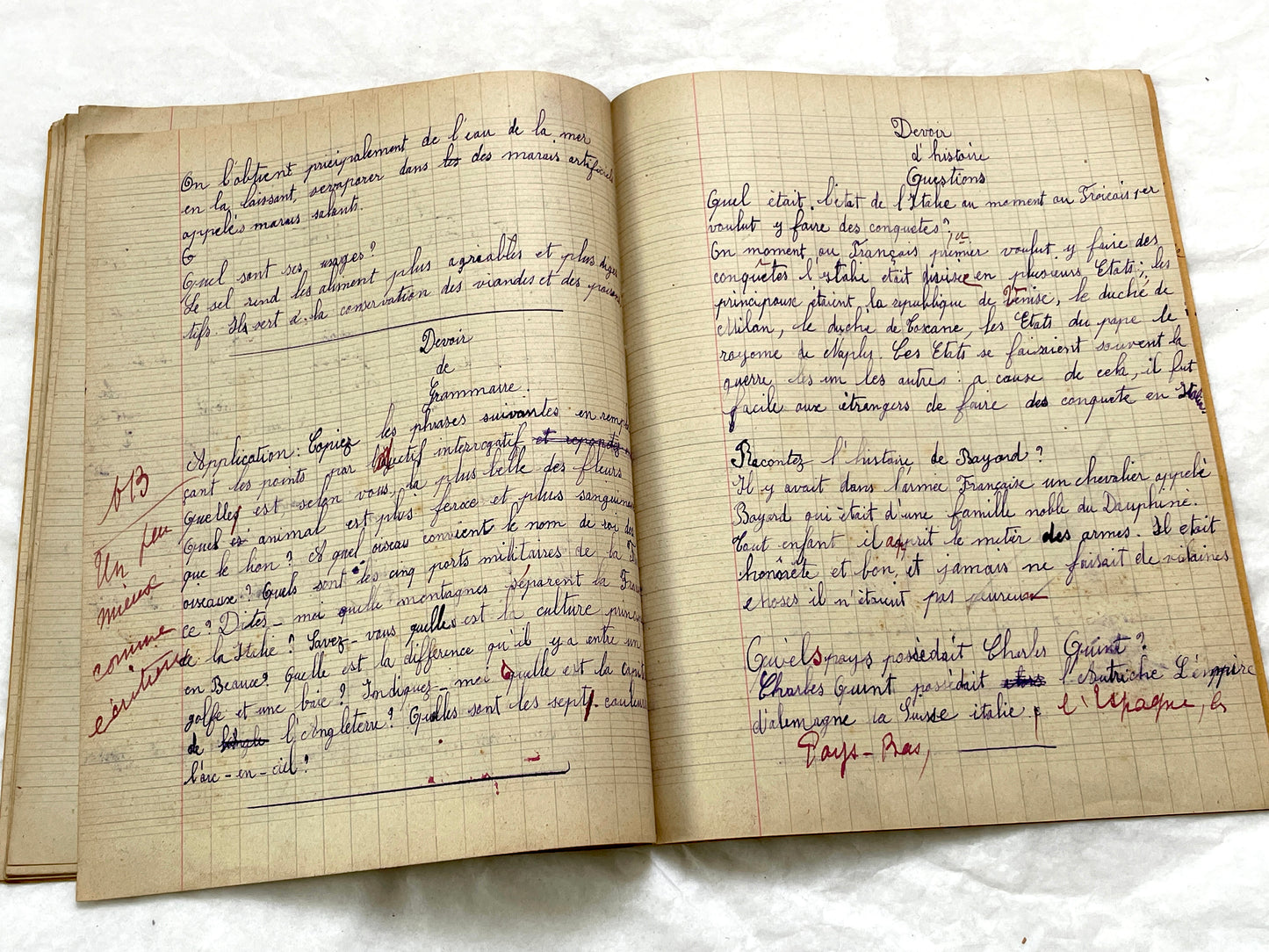 1920s - French School Notebook - Young Girl's Handwritten Lessons in French, Geography, and Math - Vintage Education Ephemera