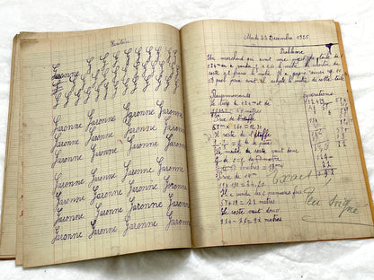1920s - French School Notebook - Young Girl's Handwritten Lessons in French, Geography, and Math - Vintage Education Ephemera