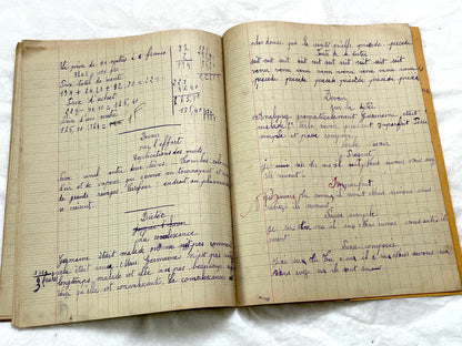 1920s - French School Notebook - Young Girl's Handwritten Lessons in French, Geography, and Math - Vintage Education Ephemera