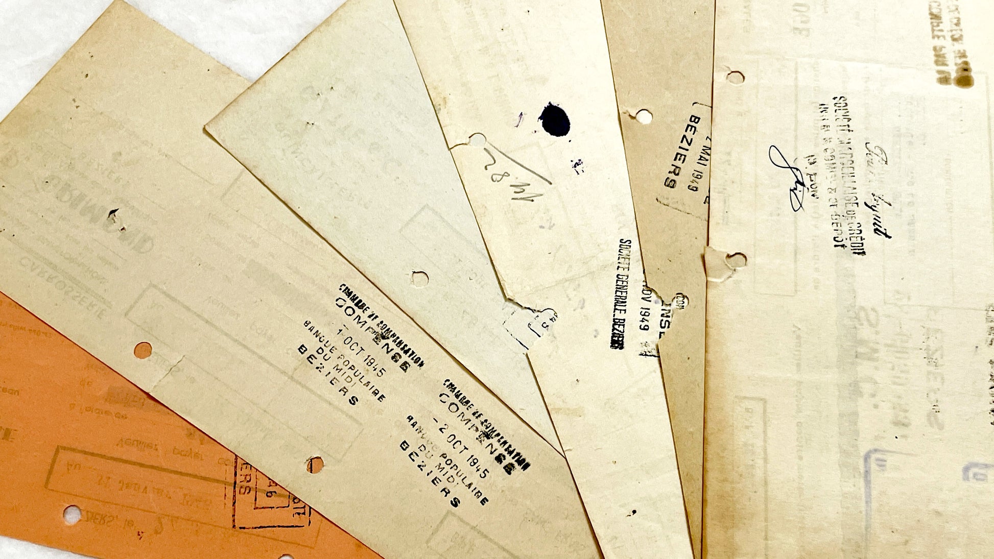 1940s - Lot of 6 Vintage French Bills of Exchange – Handwritten Commercial Documents with Stamps