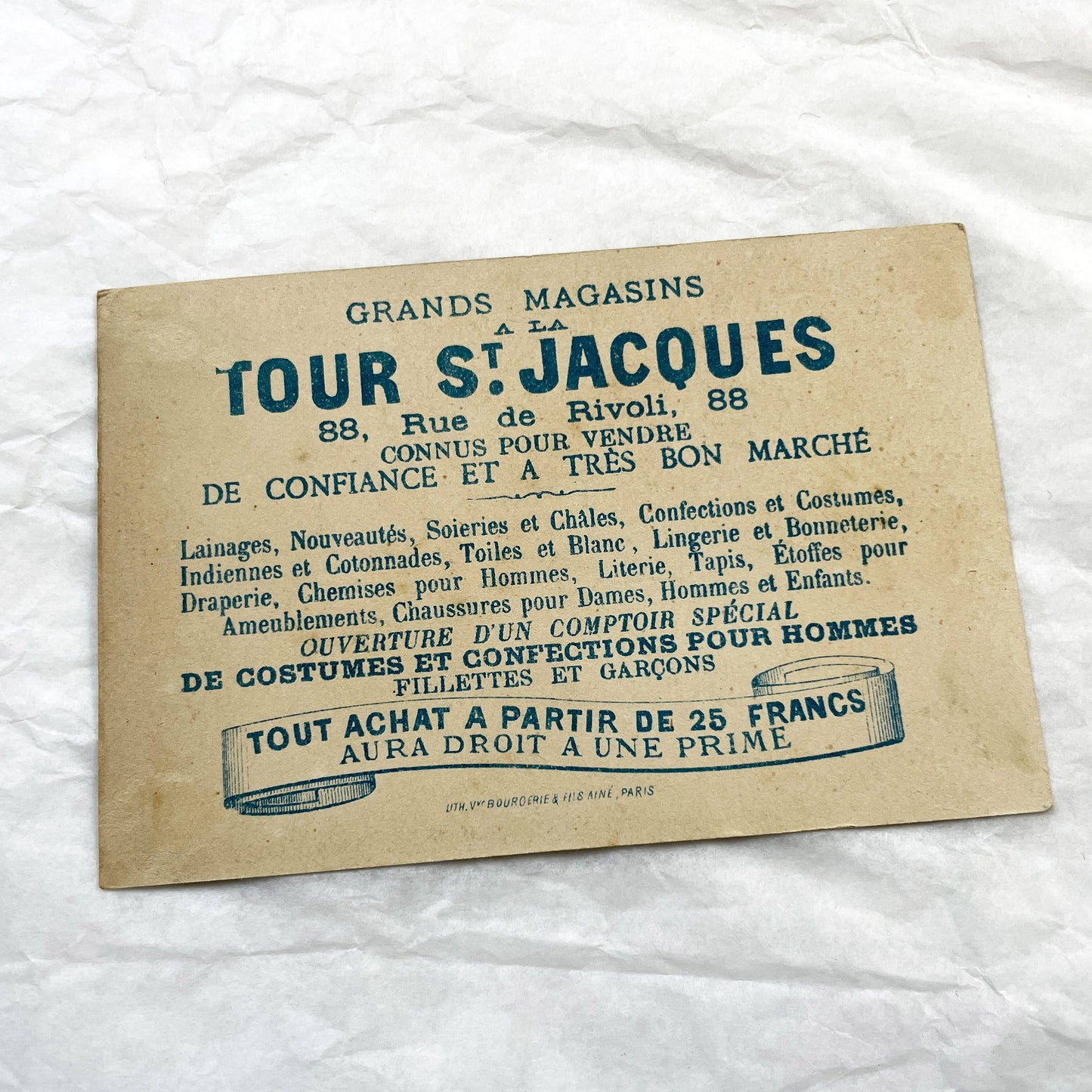 Late 19th - Vintage French Advertising Chromo Card - A La Tour St Jacques Paris - Little Girl with Giant Macarons - Avril Month Ephemera