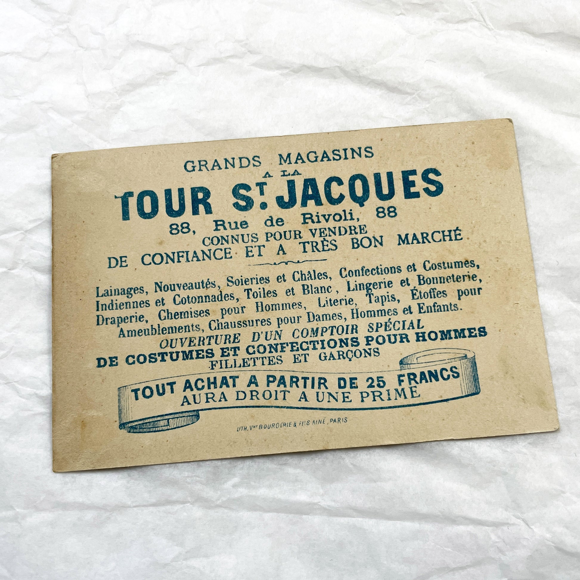 Late 19th - Vintage French Advertising Chromo Card - A La Tour St Jacques Paris - Little Girl with Giant Macarons - Avril Month Ephemera