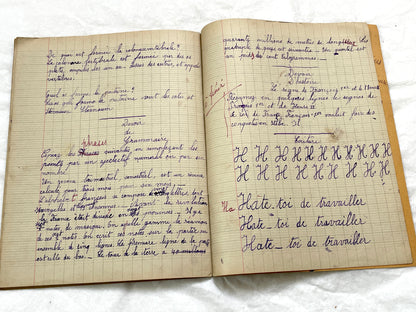 1920s - French School Notebook - Young Girl's Handwritten Lessons in French, Geography, and Math - Vintage Education Ephemera