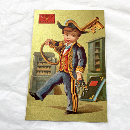 Late 19th - Two French Ministry Of Finance And Navy Vintage Chromos - Allegorical Child Figures - Collectible Art Prints
