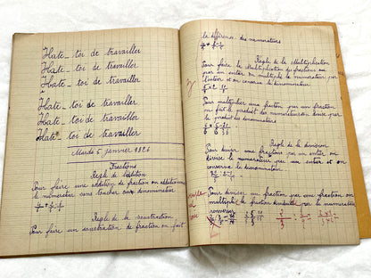 1920s - French School Notebook - Young Girl's Handwritten Lessons in French, Geography, and Math - Vintage Education Ephemera