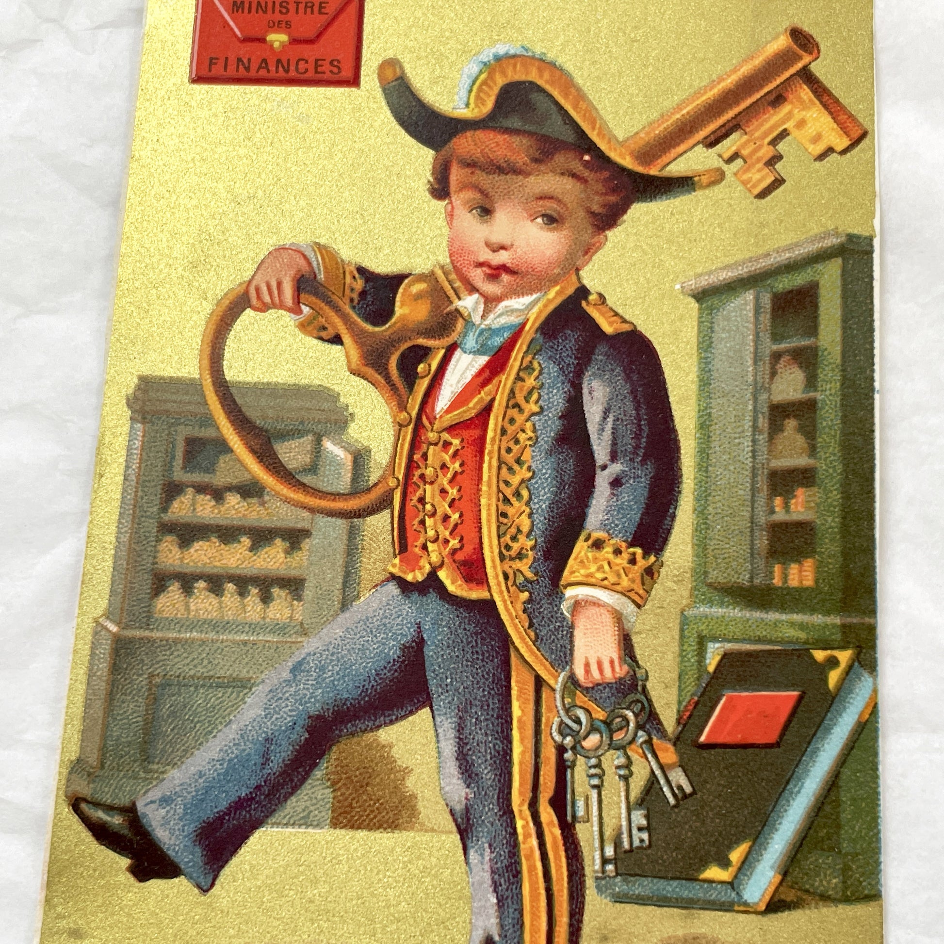 Late 19th - Two French Ministry Of Finance And Navy Vintage Chromos - Allegorical Child Figures - Collectible Art Prints