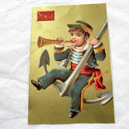 Late 19th - Two French Ministry Of Finance And Navy Vintage Chromos - Allegorical Child Figures - Collectible Art Prints