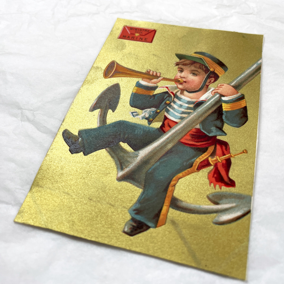Late 19th - Two French Ministry Of Finance And Navy Vintage Chromos - Allegorical Child Figures - Collectible Art Prints