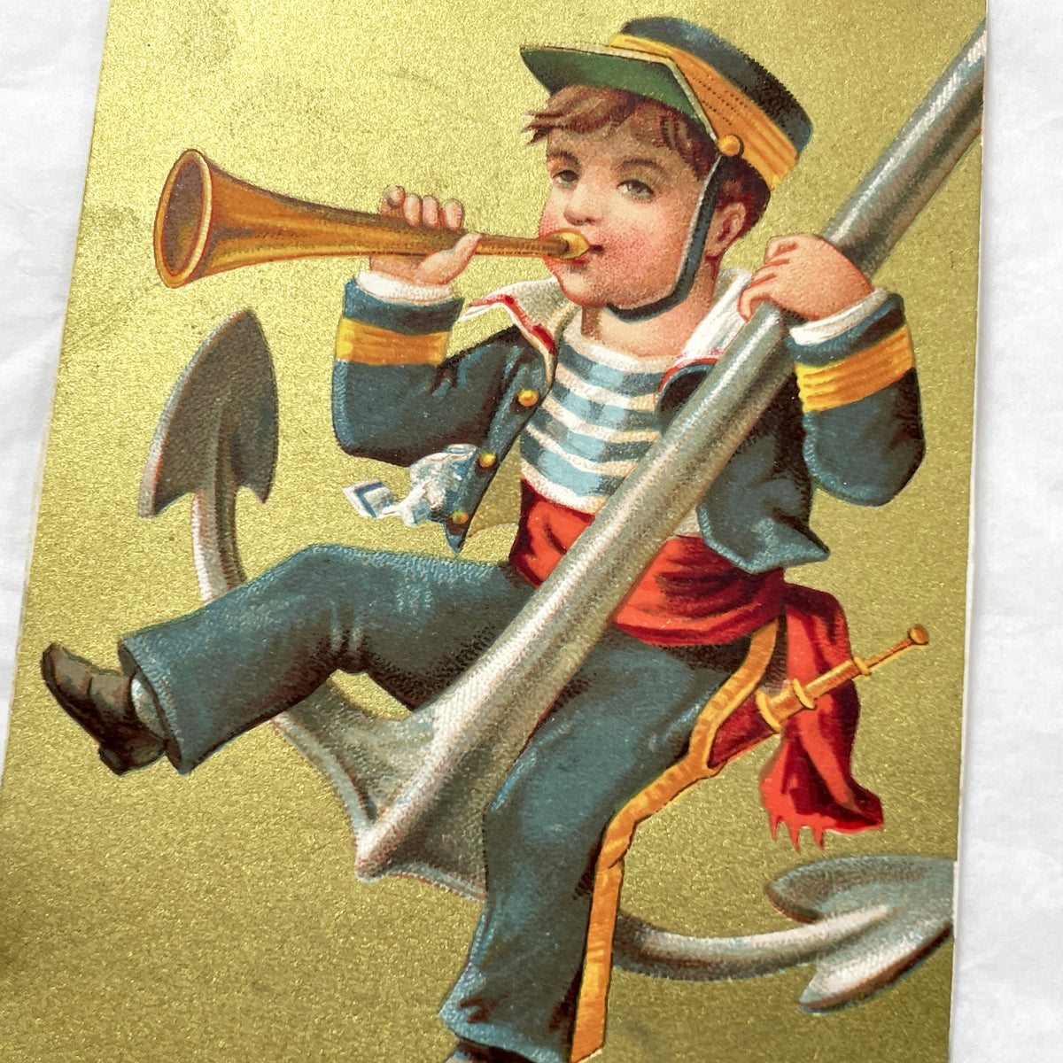Late 19th - Two French Ministry Of Finance And Navy Vintage Chromos - Allegorical Child Figures - Collectible Art Prints