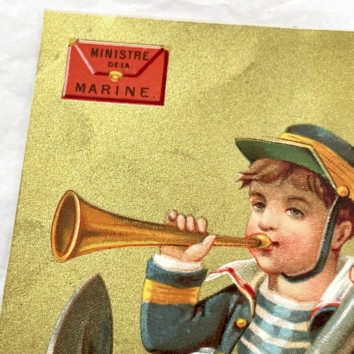Late 19th - Two French Ministry Of Finance And Navy Vintage Chromos - Allegorical Child Figures - Collectible Art Prints