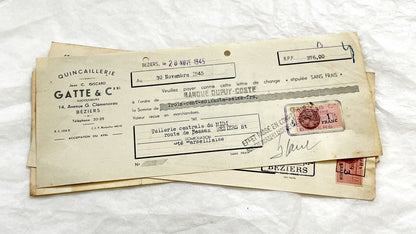 1940s - Lot of 6 Vintage French Bills of Exchange – Handwritten Commercial Documents with Stamps