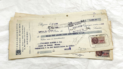1940s - Lot of 6 Vintage French Bills of Exchange – Handwritten Commercial Documents with Stamps