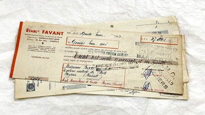 1940s - Lot of 6 Vintage French Bills of Exchange – Handwritten Commercial Documents with Stamps