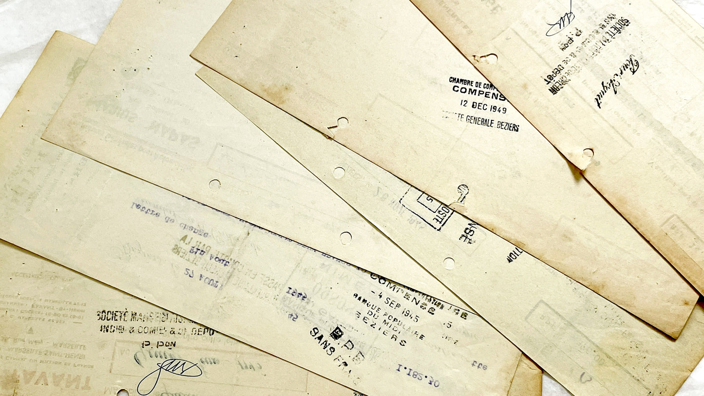 1940s - Lot of 6 Vintage French Bills of Exchange – Handwritten Commercial Documents with Stamps