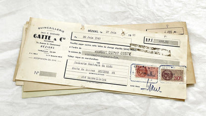 1940s - Lot of 6 Vintage French Bills of Exchange – Handwritten Commercial Documents with Stamps