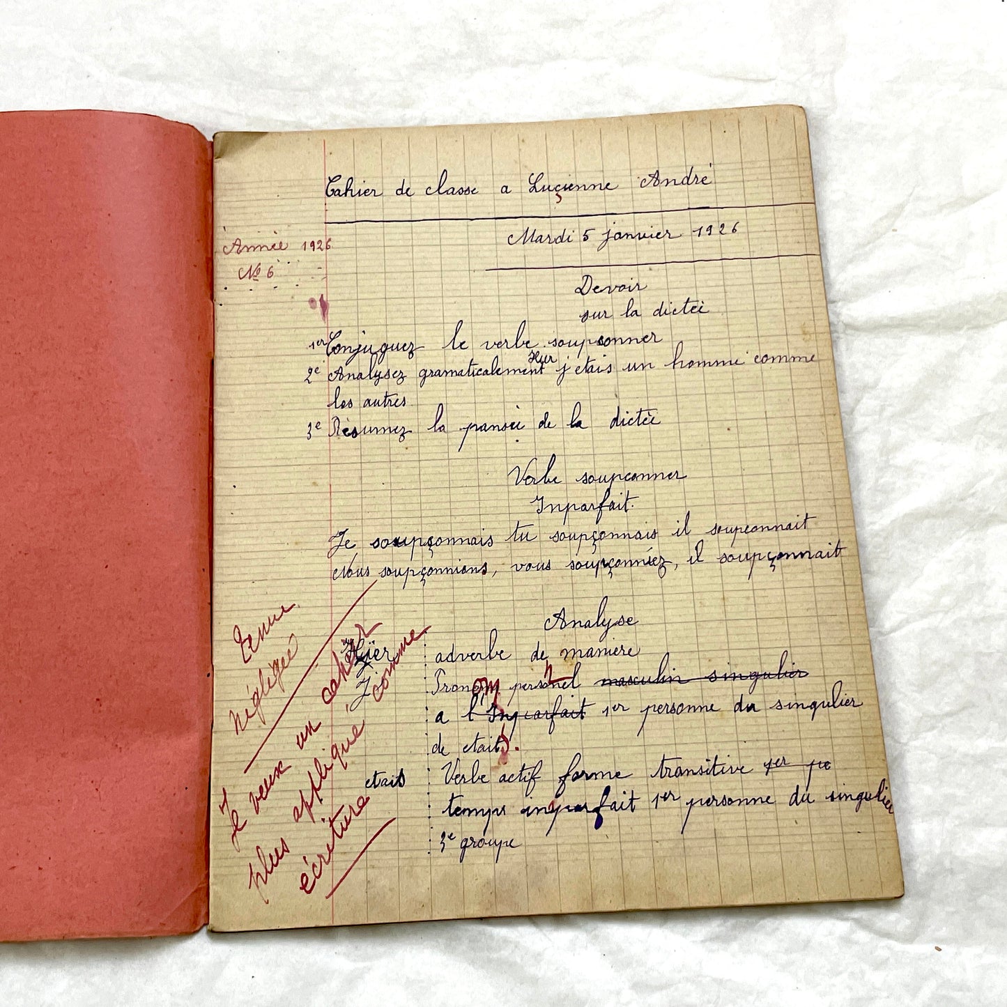 1920s - French Schoolgirl's Antique Class Notebook - Handwritten Lessons & Maps - Vintage Educational Ephemera Manuscript Journal