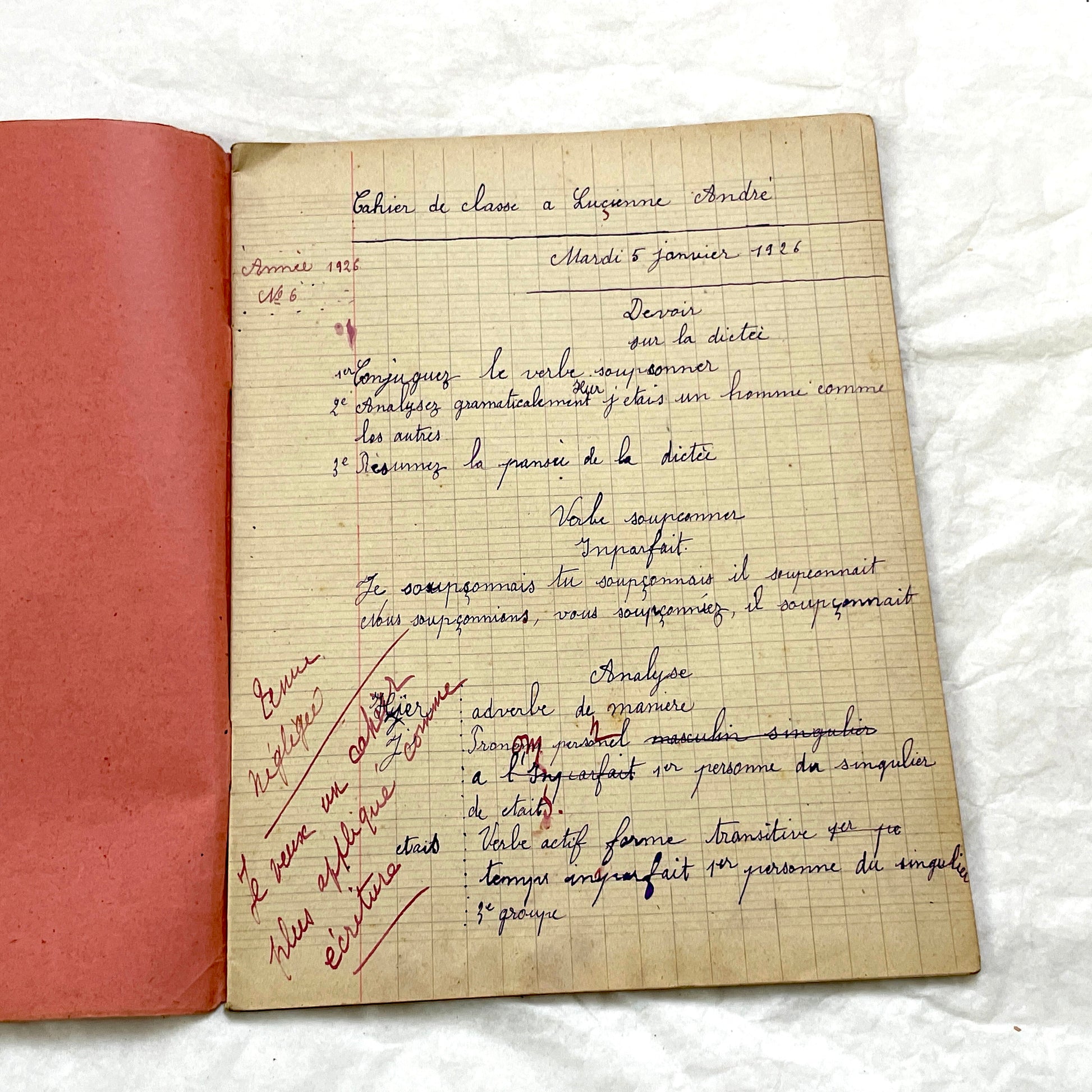 1920s - French Schoolgirl's Antique Class Notebook - Handwritten Lessons & Maps - Vintage Educational Ephemera Manuscript Journal