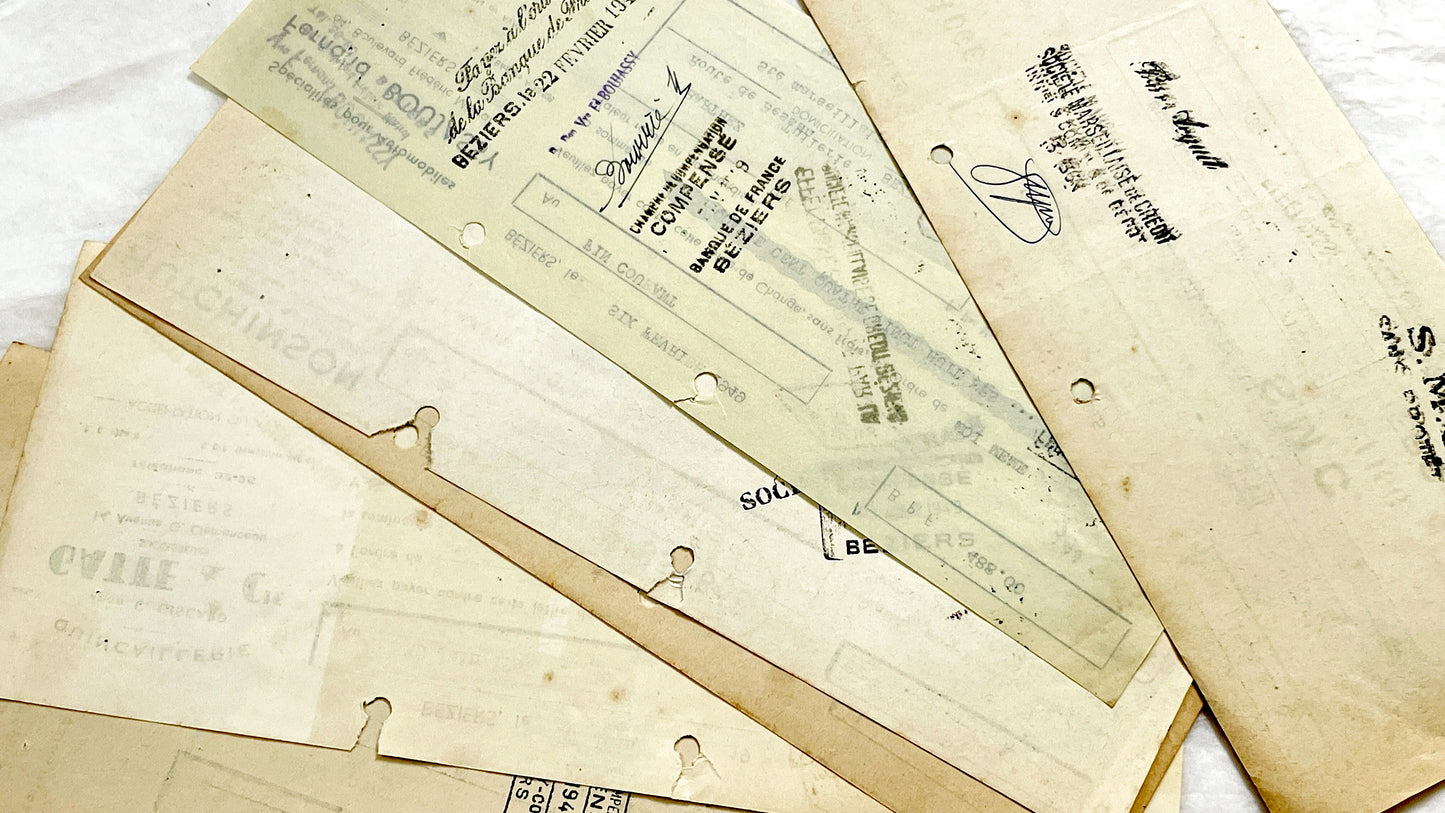 1940s - Lot of 6 Vintage French Bills of Exchange – Handwritten Commercial Documents with Stamps