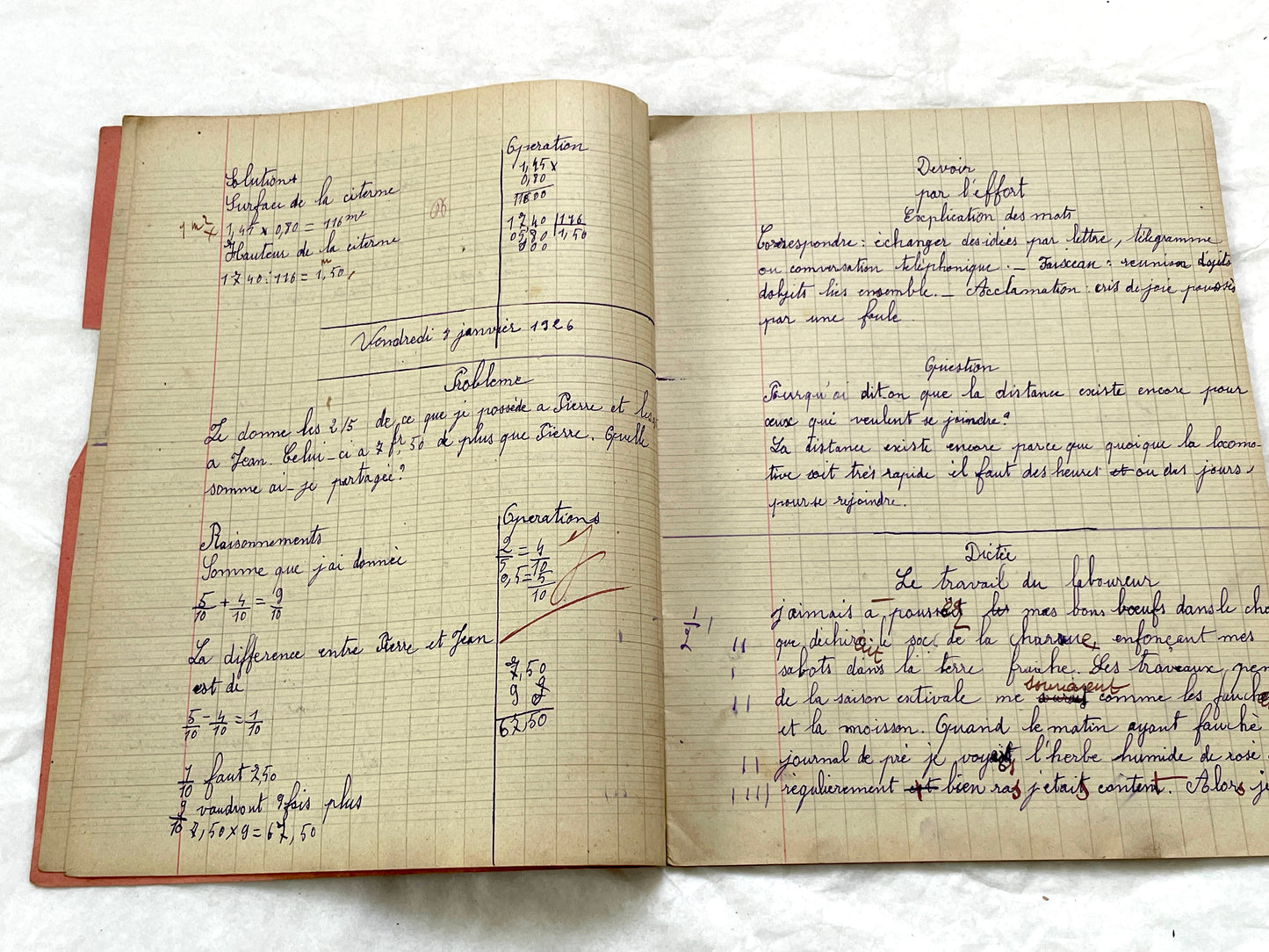 1920s - French Schoolgirl's Antique Class Notebook - Handwritten Lessons & Maps - Vintage Educational Ephemera Manuscript Journal