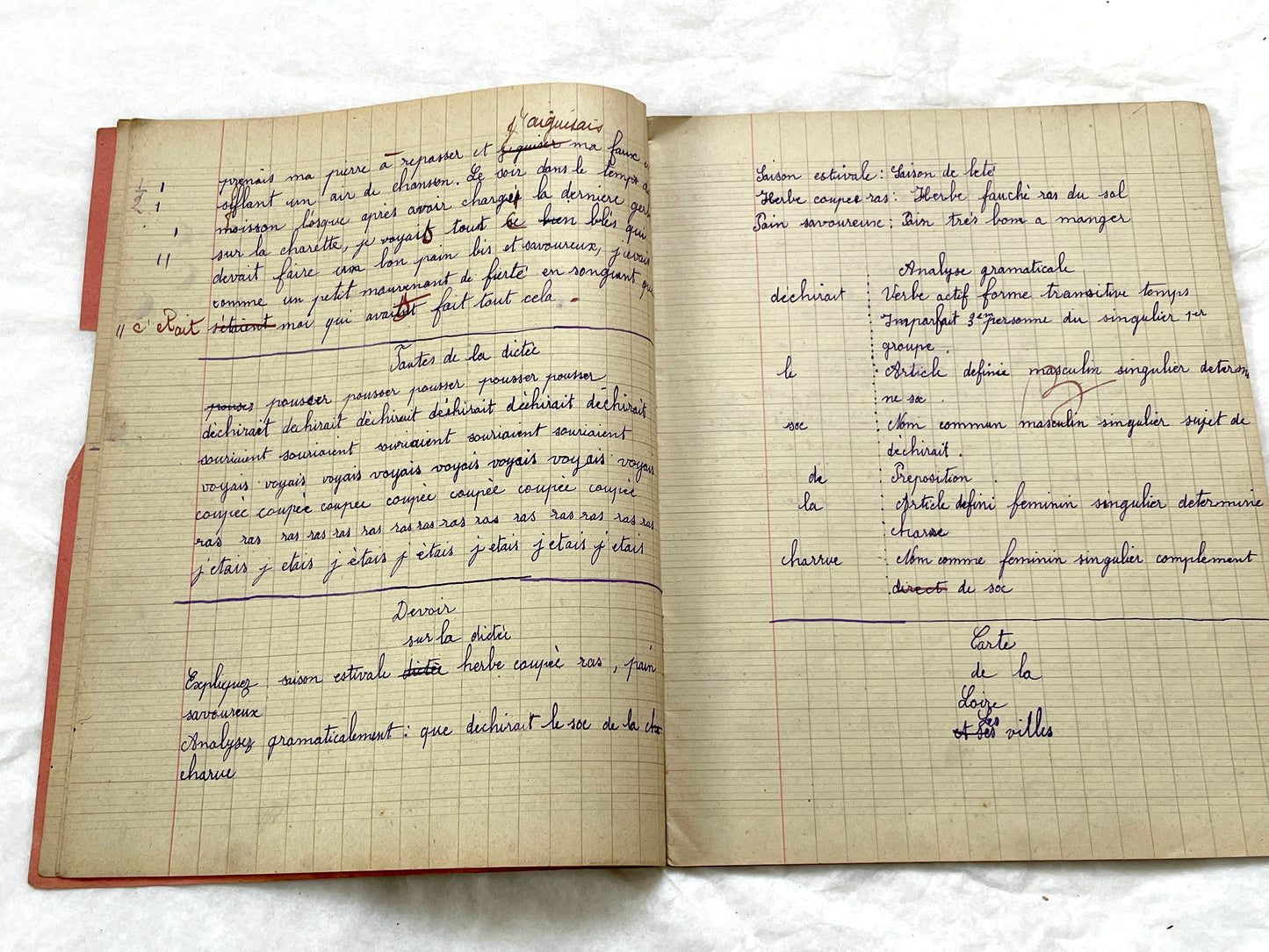 1920s - French Schoolgirl's Antique Class Notebook - Handwritten Lessons & Maps - Vintage Educational Ephemera Manuscript Journal