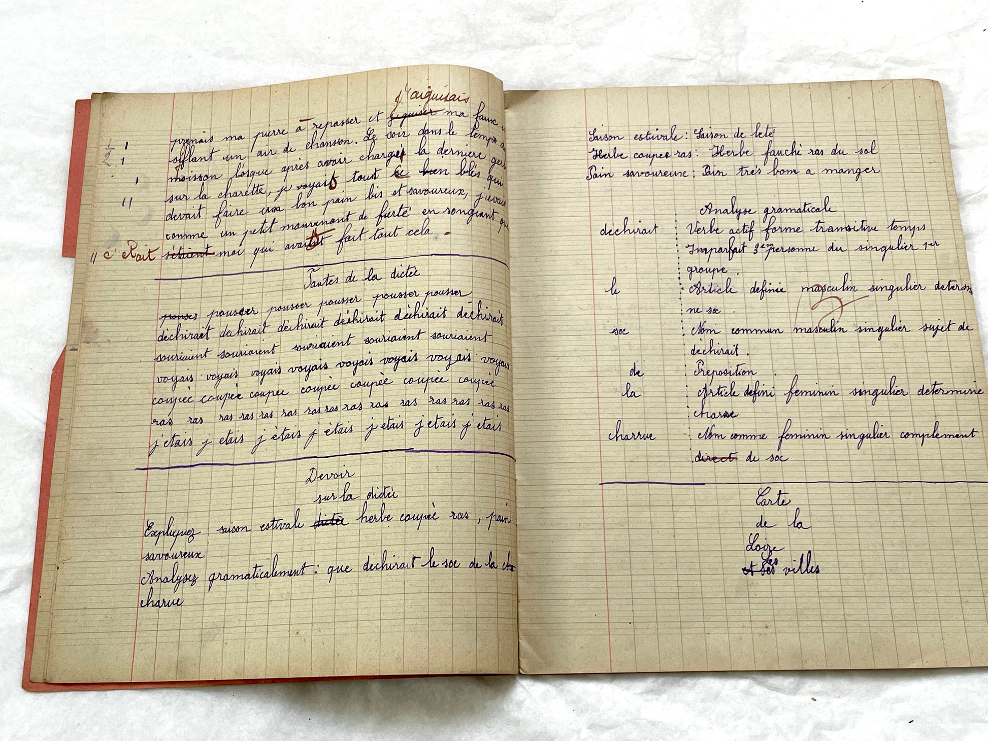 1920s - French Schoolgirl's Antique Class Notebook - Handwritten Lessons & Maps - Vintage Educational Ephemera Manuscript Journal