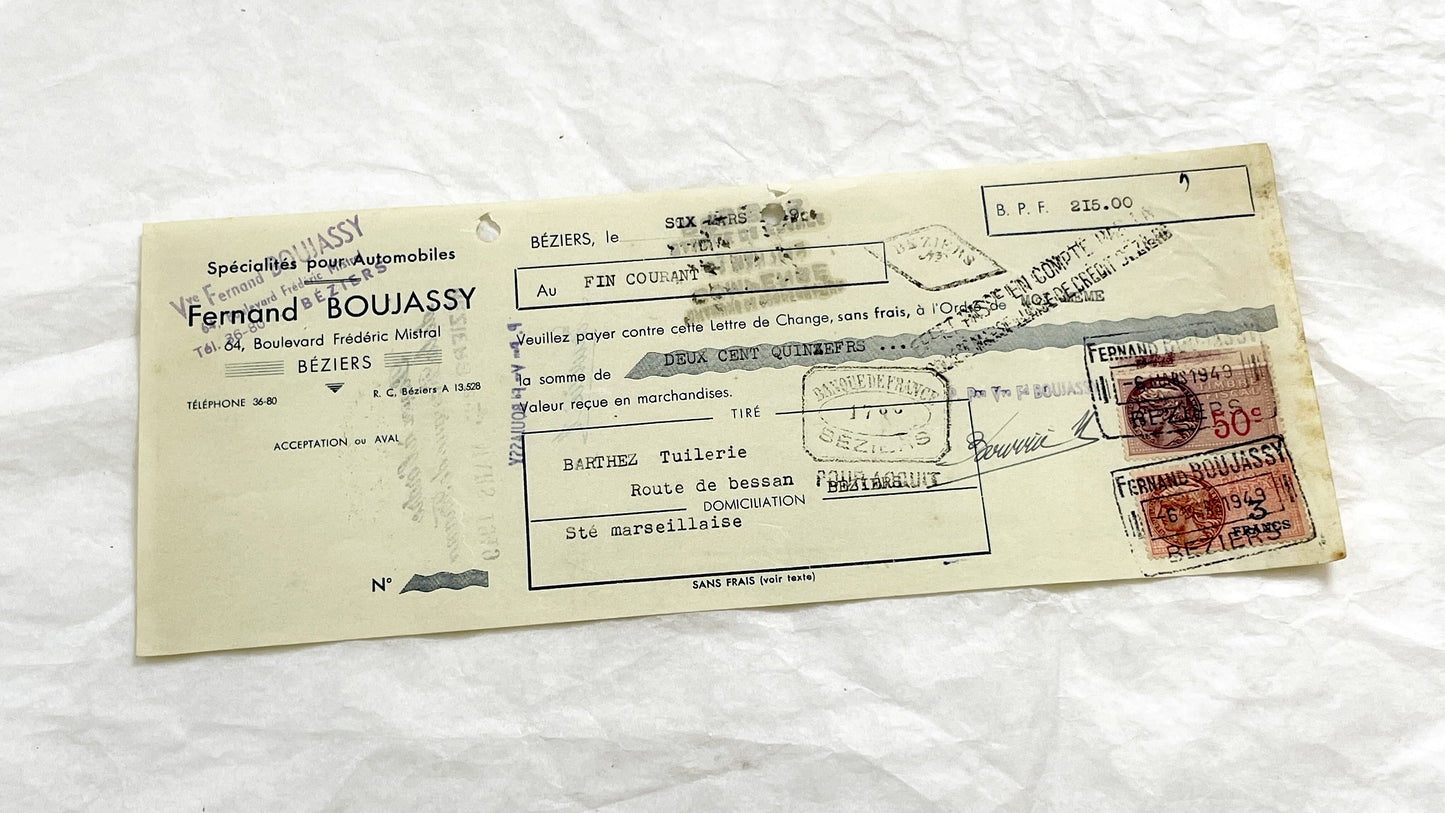 1940s - Lot of 6 Vintage French Bills of Exchange – Handwritten Commercial Documents with Stamps