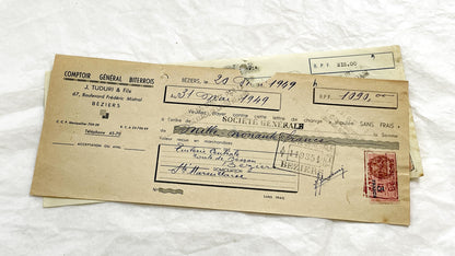 1940s - Lot of 6 Vintage French Bills of Exchange – Handwritten Commercial Documents with Stamps