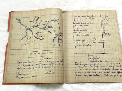1920s - French Schoolgirl's Antique Class Notebook - Handwritten Lessons & Maps - Vintage Educational Ephemera Manuscript Journal