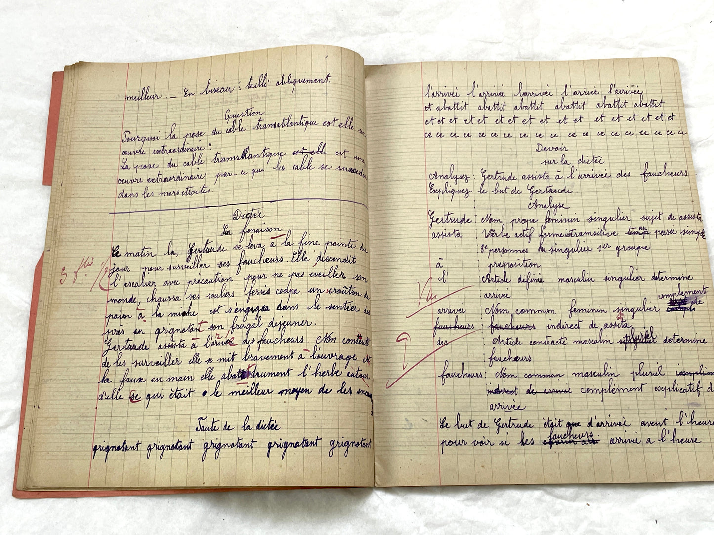 1920s - French Schoolgirl's Antique Class Notebook - Handwritten Lessons & Maps - Vintage Educational Ephemera Manuscript Journal