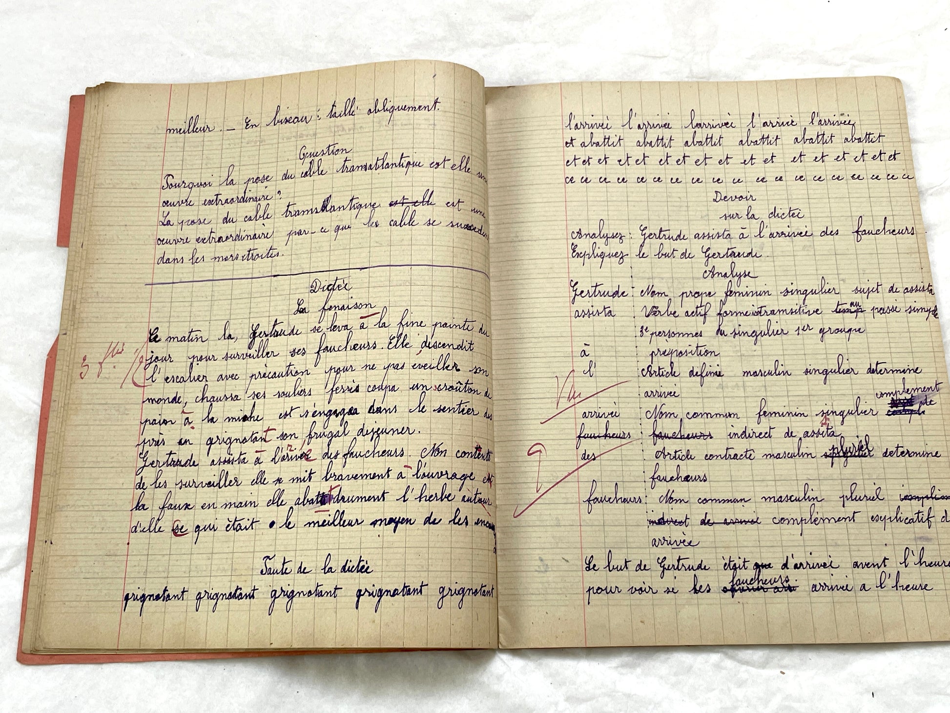1920s - French Schoolgirl's Antique Class Notebook - Handwritten Lessons & Maps - Vintage Educational Ephemera Manuscript Journal