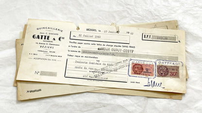 1940s - Lot of 6 Vintage French Bills of Exchange – Handwritten Commercial Documents with Stamps