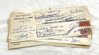 1940s - Lot of 6 Vintage French Bills of Exchange – Handwritten Commercial Documents with Stamps