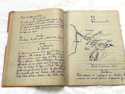 1920s - French Schoolgirl's Antique Class Notebook - Handwritten Lessons & Maps - Vintage Educational Ephemera Manuscript Journal