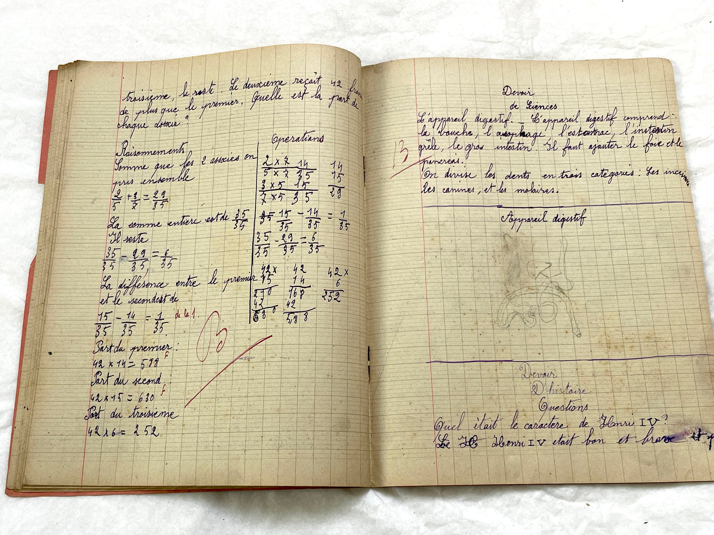 1920s - French Schoolgirl's Antique Class Notebook - Handwritten Lessons & Maps - Vintage Educational Ephemera Manuscript Journal
