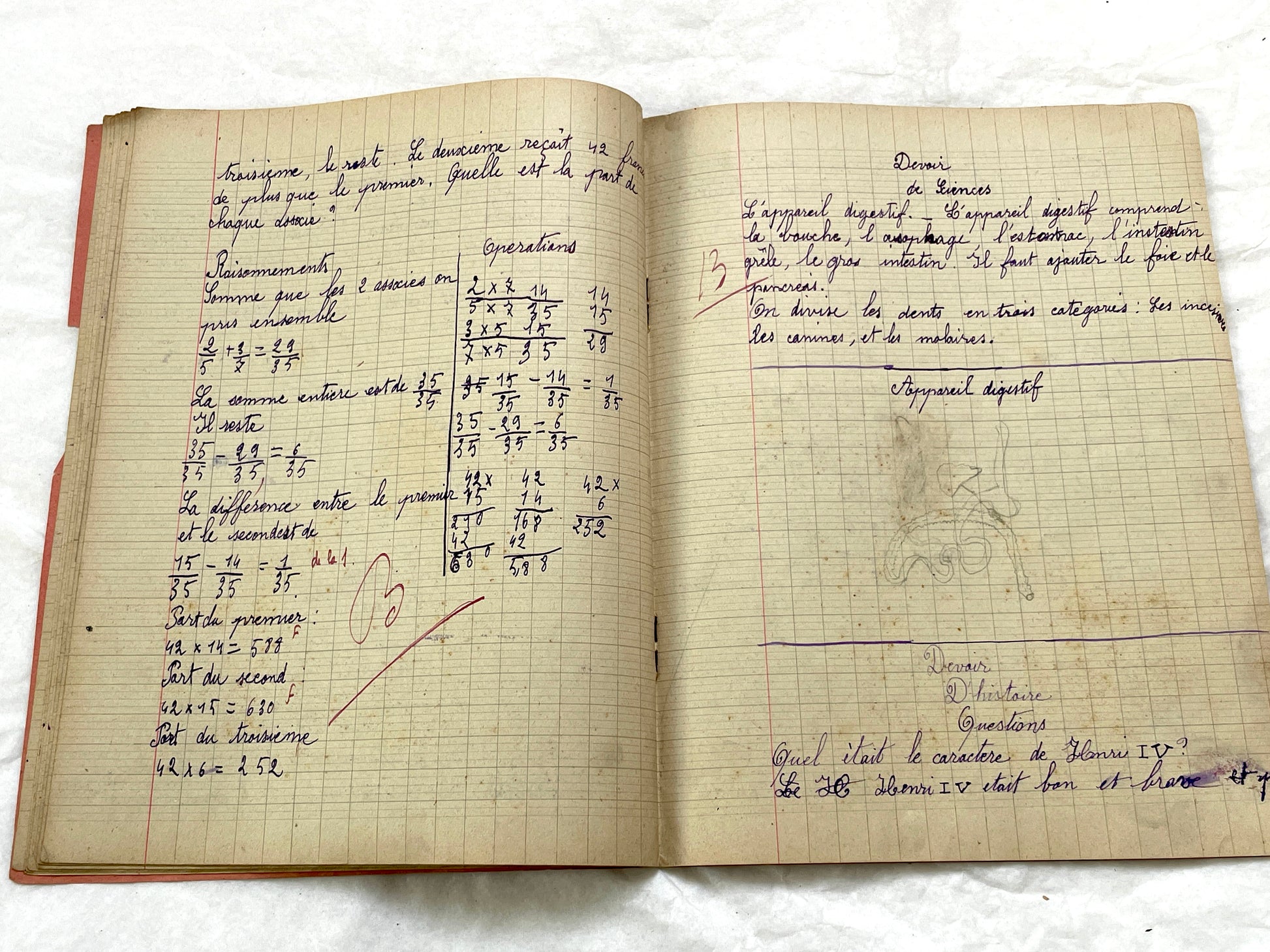 1920s - French Schoolgirl's Antique Class Notebook - Handwritten Lessons & Maps - Vintage Educational Ephemera Manuscript Journal