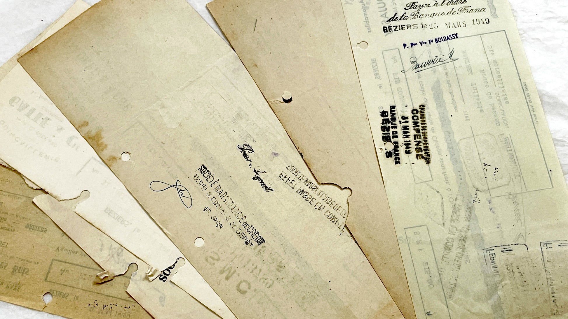 1940s - Lot of 6 Vintage French Bills of Exchange – Handwritten Commercial Documents with Stamps