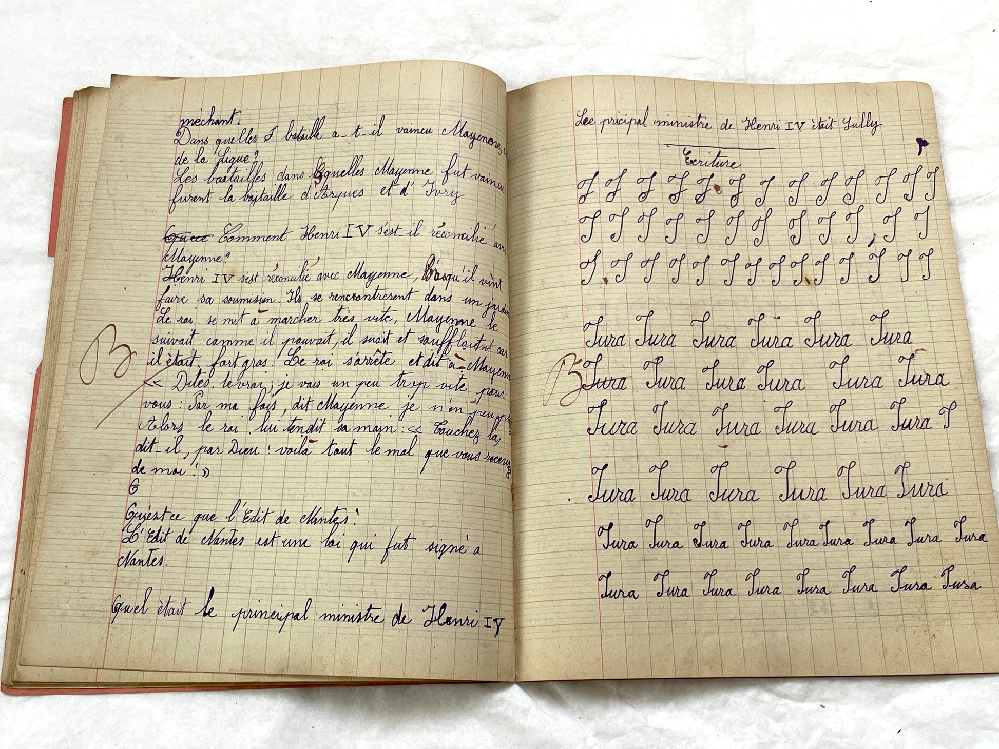 1920s - French Schoolgirl's Antique Class Notebook - Handwritten Lessons & Maps - Vintage Educational Ephemera Manuscript Journal