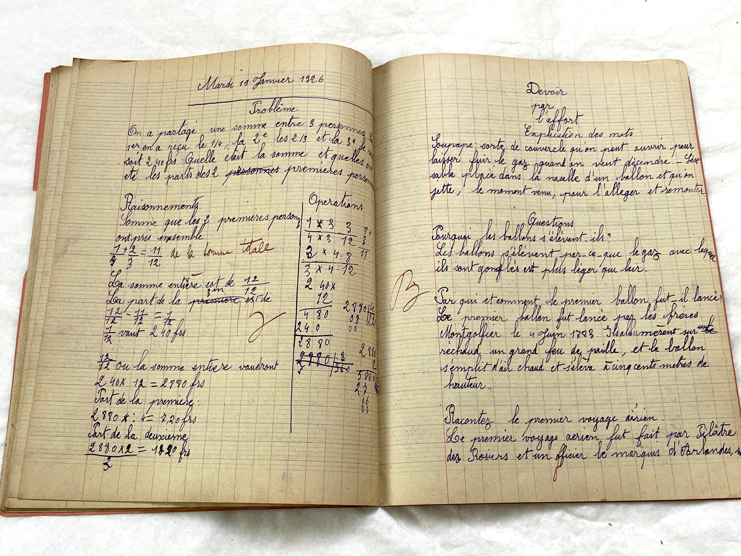 1920s - French Schoolgirl's Antique Class Notebook - Handwritten Lessons & Maps - Vintage Educational Ephemera Manuscript Journal