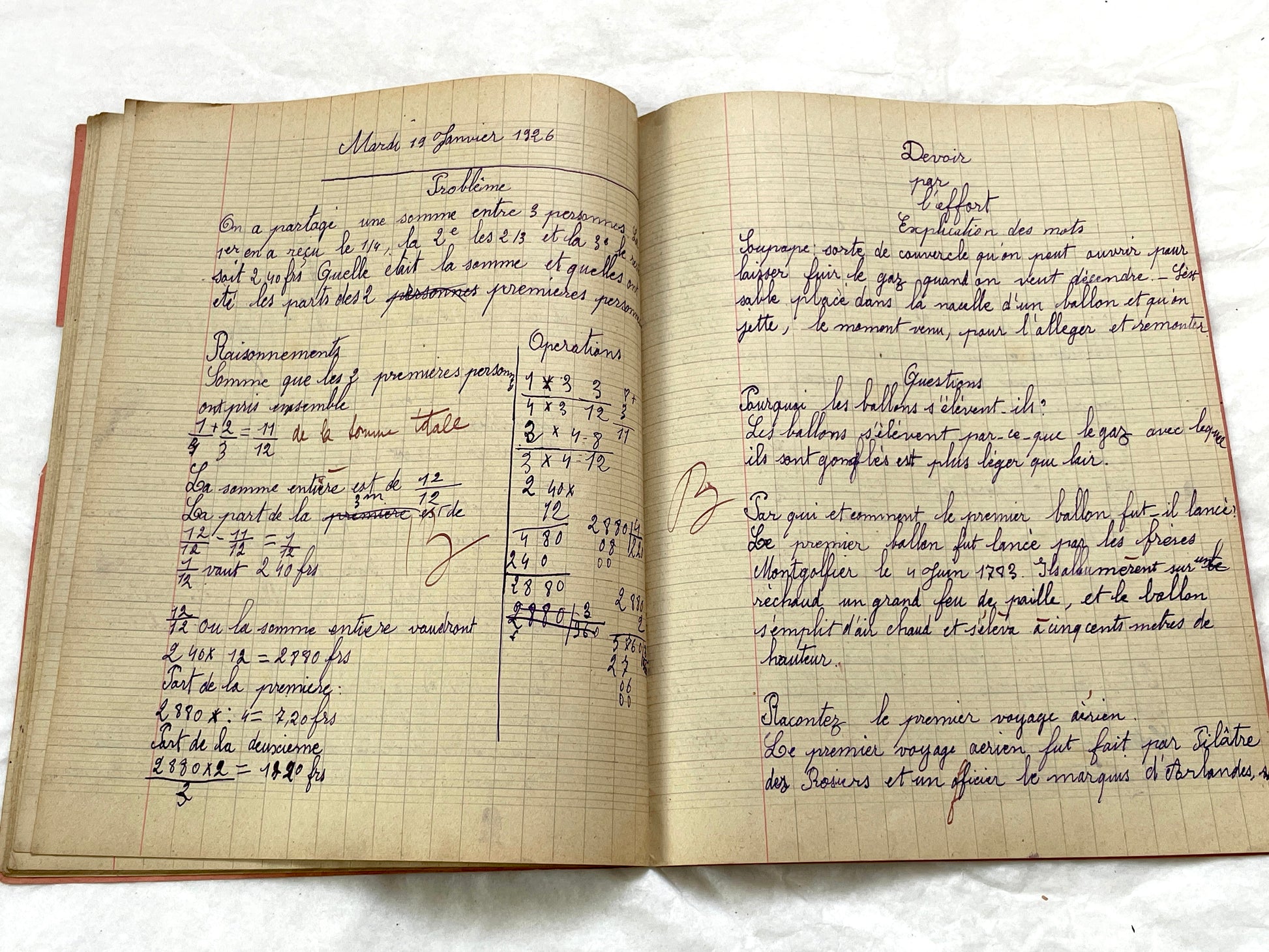 1920s - French Schoolgirl's Antique Class Notebook - Handwritten Lessons & Maps - Vintage Educational Ephemera Manuscript Journal