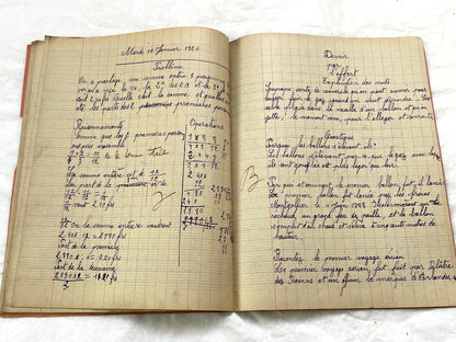 1920s - French Schoolgirl's Antique Class Notebook - Handwritten Lessons & Maps - Vintage Educational Ephemera Manuscript Journal