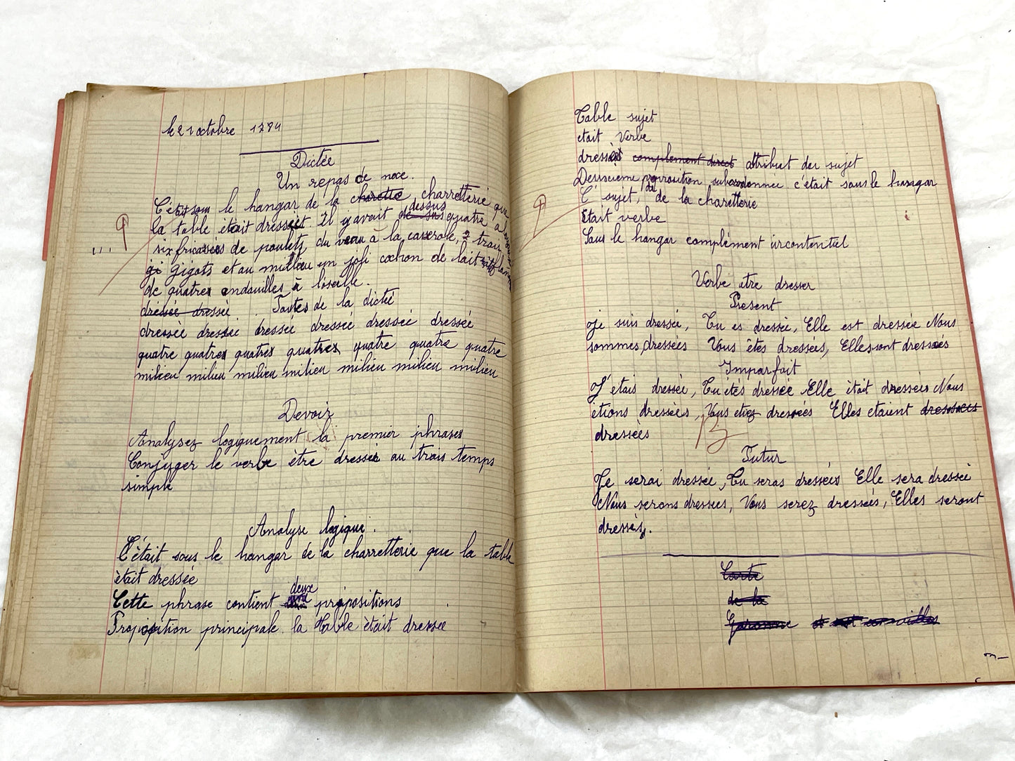 1920s - French Schoolgirl's Antique Class Notebook - Handwritten Lessons & Maps - Vintage Educational Ephemera Manuscript Journal